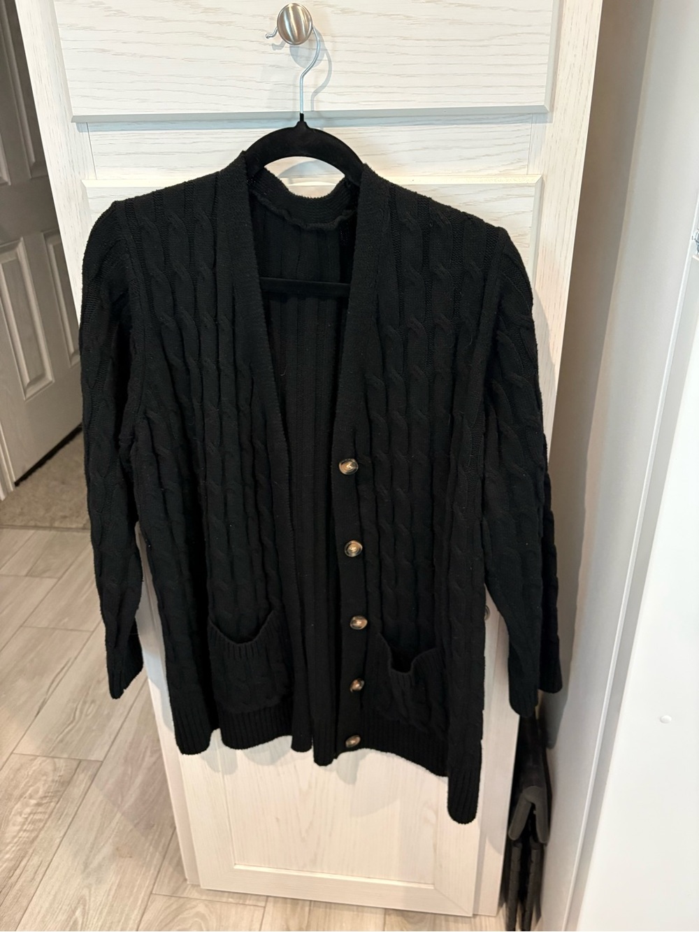 Black Cable-Knit Button Cardigan Sweater - Brand Unknown